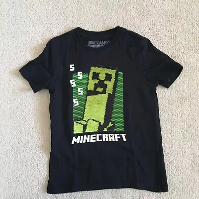 Buy Mojang Minecraft Creeper T-shirt Black Colour-changing Sequins Size 5-6 Years • 5£