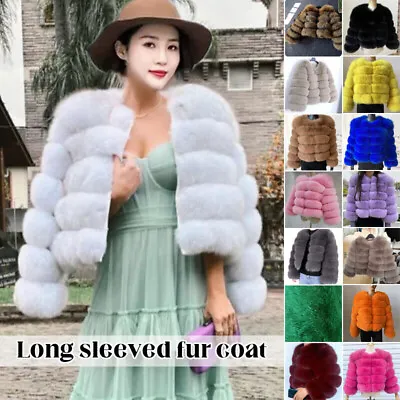Buy Luxury Lady Faux Fur Crew Shaggy Jacket Collarless Winter Warm S-5XL Cropped Top • 43.80£