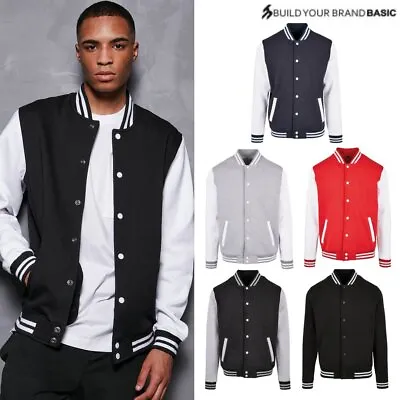 Buy Build Your Brand Basic College Jacket - Contrast Colour Sleeve Button Up Jacket • 30.89£