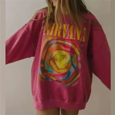 Buy New Nirvana Smiley Face Crewneck Sweatshirt Heliconia Color Gift Aesthetic TREND • 22.72£