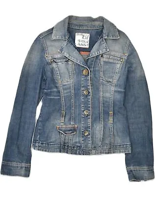 Buy BASIC Womens Slim Fit Denim Jacket UK 14 Large Blue Cotton VP39 • 14.09£