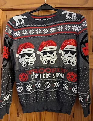 Buy Star Wars Sequin Christmas Jumper Stormtrooper Grey Winter Sweater 12yrs 152cm • 8.85£