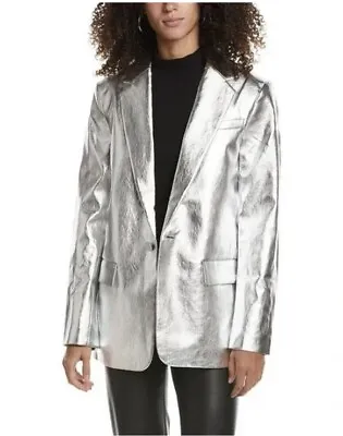 Buy A.L.C. Dakota Silver Metallica Vegan Leather Jacket Blazer Sz 2 $595 • 143.15£