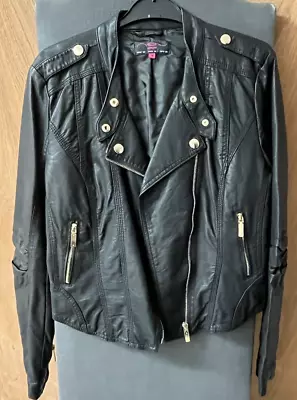 Buy Ladies Black Leather Look Biker Style Jacket NEW Size 14 New Look • 25£