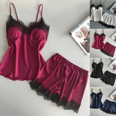 Buy Womens Sexy Satin Silk Lace Lingerie Set Vest Shorts Nightwear Pyjamas Nightie • 1.99£