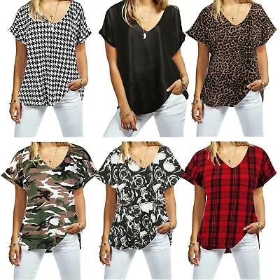 Buy Ladies Baggy Oversized Fit V Neck Turn Up Sleeve Top Loose Batwing T-Shirt Top  • 8.49£
