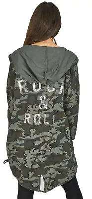 Buy Ladies Camouflage Long Line Hoodie Rock & Roll Printed Sequin Cardigan Jacket  • 17.99£