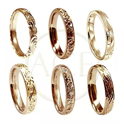 Buy 9ct Vintage Rose Red Gold Wedding Rings 3mm Style Court Comfort NEW UK HM Bands • 250.11£