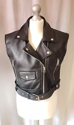 Buy TOPSHOP Faux Leather Cropped Sleeveless Biker Jacket/gilet | UK 8 | BNWT • 18£