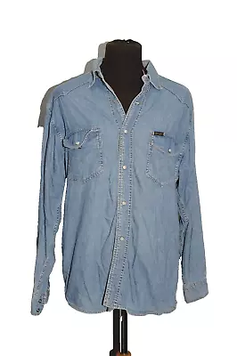 Buy Vintage Wrangler Western Denim Shirt Jacket Large Faded Blue • 29£