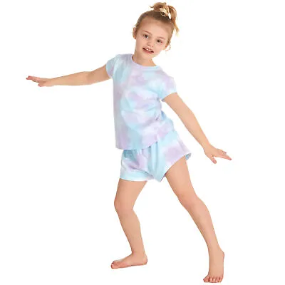 Buy Girls Tie Dye Gradient Blue Ombre Pyjama Set Shorty Pyjamas T-Shirt And Shorts  • 8.99£