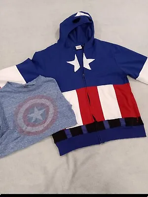 Buy Kids Youth Marvel Captain America Zip Up Jacket & T Shirt Red White Blue XL Kids • 28.11£