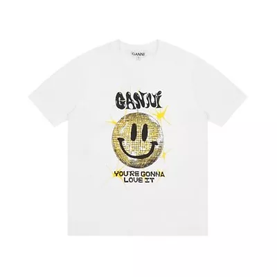 Buy Authentic Short Sleeve Shiny Golden Smile White Tops Shirts T-Shirt • 26.99£