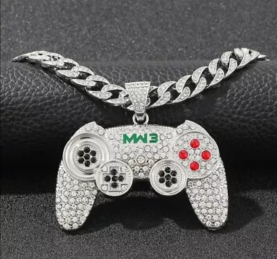 Buy Silver Iced Out Game Controller Pendant Necklace - Cool Hip Hop Jewelry For Game • 14.99£