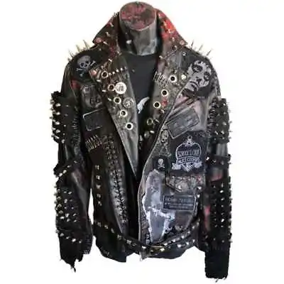 Buy Mens Gothic Full Metal Spiked Studded Black Leather Jacket, Veste En Cuir Homme • 268.42£