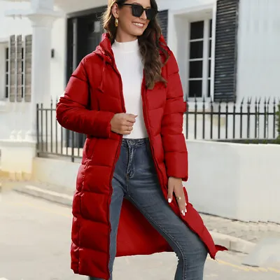 Buy Womens Hooded Quilted Jacket Zip Up Padded Winter Warm Long Coat Puffer Outwear • 22.99£