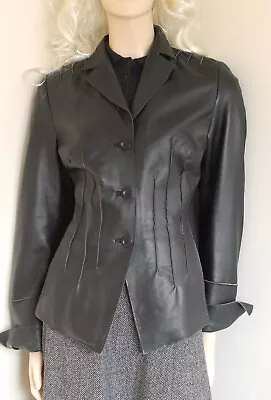 Buy Ashwood Vintage Y2K Black Real Genuine Leather Jacket Size 16 Fitted Buttoned • 34.99£