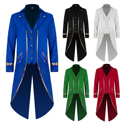 Buy Mens Gothic Jacket Steampunk Tailcoat Long Coat Halloween Medieval Costume Frock • 25.18£
