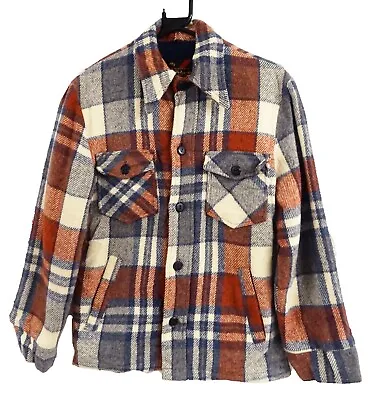 Buy Vintage Retro 70s Sears Dagger Collar Lumberjack Check Wool Flannel Jacket Small • 19.99£