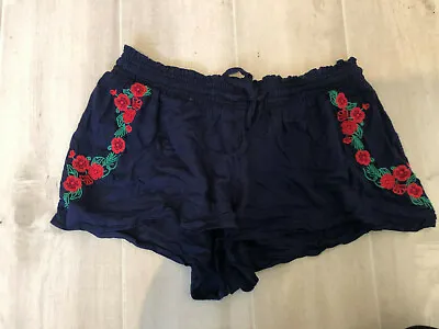 Buy M&S Ladies Cute Red Roses Floral Navy Shorts Pyjamas Loungewear Bedtime Size 8 • 4.99£