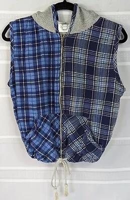 Buy 90s Sleeveless Hoodie Sm Plaid Flannel Waffle Knit Crop Full Zip Grunge Skater • 17.35£