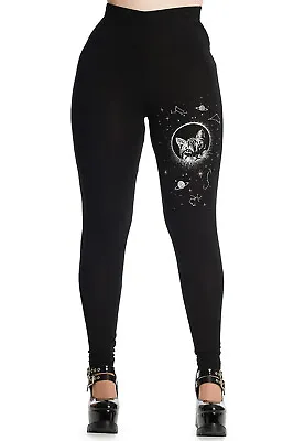 Buy BANNED Apparel Black Gothic Emo Punk Psychobilly Kitty Stars Space Cat Leggings • 24.99£