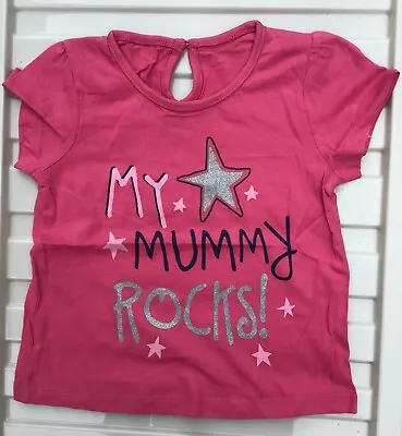 Buy Baby Girls Pink Short Sleeve T Shirt With My Mummy Rocks Detail • 3.99£