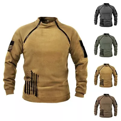 Buy Mens Military Jacket Fleece Sweatshirt Casual Army Outwear Stand Collar M 3XL • 17.77£