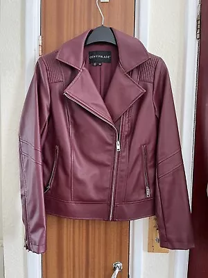 Buy Centigrade Burgundy Faux Leather Biker Jacket Size XS  • 12£