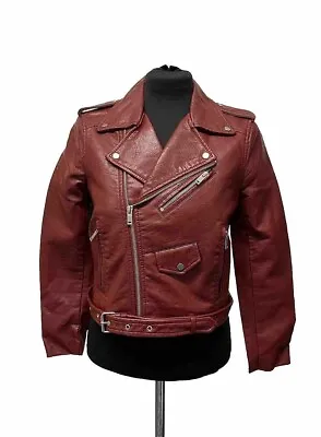Buy D36. ZARA Women’s Faux Leather Burgundy Biker Jacket Size Small • 5£