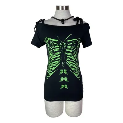 Buy Jawbreaker Gothic Punk Tattoo Green Butterfly Skull Mesh Top T Shirt Sta2548 • 7.81£
