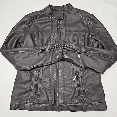 Buy Vanity Women's Gray Faux Leather Jacket Long Sleeve Size Large Full Zip  • 33.07£