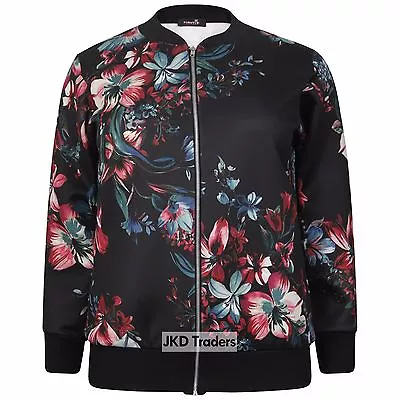 Buy Ladies Womens New Flower Print Bomber Jacket Plus Size 14 16 18 20 22 24 26 28 • 16.95£