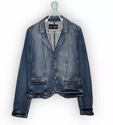 Buy Armani Jeans Blue Denim Jacket Womens Size 12 (est Extra Small) Great Condition • 22.49£
