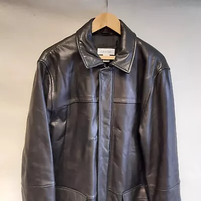 Buy Vintage CK Calvin Klein Mens Black Full Leather Jacket COAT Retro Indie • 6.99£