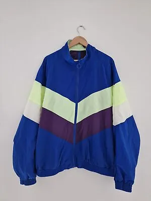 Buy Bershka Jacket Mens XL Blue Chevron Lightweight Track Jacket Oversize Fit • 9.99£