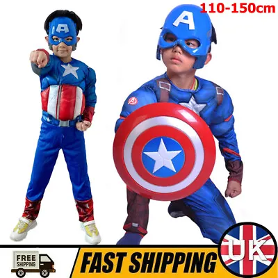 Buy Boys Marvel Captain America Costume Avengers Child Superhero Fancy Dress Outfit • 18.99£