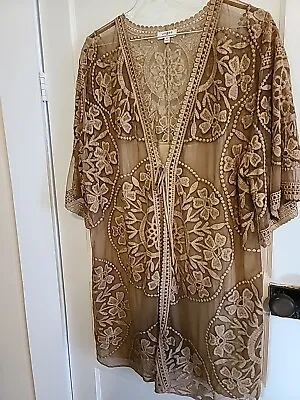 Buy Umgee Kimono Womens Med Mocha 3/4 Sleeve Crochet Lace Bohemian Gypsy  • 12.78£