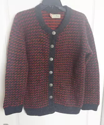 Buy L.L.Bean Red Grey Wool Rayon Vintage Cardigan Chunky Jacket Sweater Size Large  • 37.80£