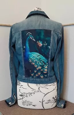 Buy Upcycled Vintage Denim Jacket With Peacock Print Hand Stitched Panel 34  Chest • 29.99£