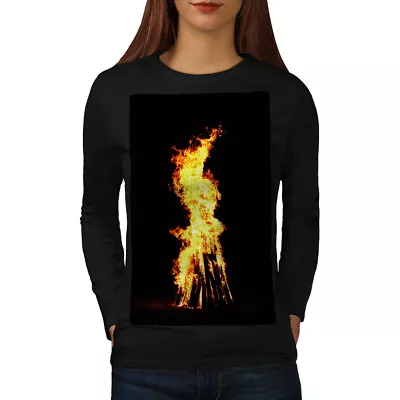 Buy Wellcoda Bonfire Fire Night Womens Long Sleeve T-shirt, Burning Casual Design • 18.99£