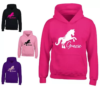 Buy Girls Personalised Horse Hoodie Kids Riding School Childrens Pony Hoody Gift • 16.45£
