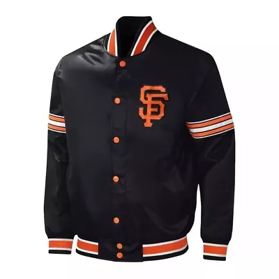 Buy MLB Black Satin San Francisco Giants Letterman Baseball Bomber Varsity Jacket • 75£