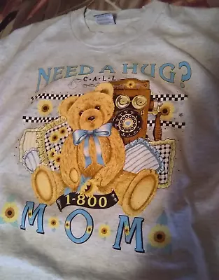 Buy Vintage Single Stitch Gray T Shirt Size L Teddy Bear Need A Hug? Call 1 800 MOM • 15.43£