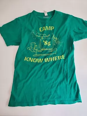 Buy Womans Small Camp Know Where Stranger Things Netflix Green Tshirt Dustin 1985 • 3.54£