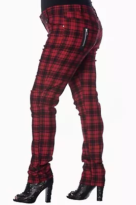 Buy BANNED Apparel Red Tartan Check Punk Emo Stretch Rockabilly PLUS SIZE Trousers  • 39.99£
