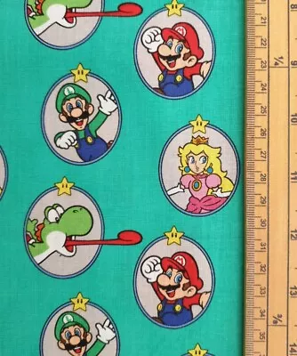 Buy Super Mario Fabric UK 100% Cotton Material Character Circles Luigi Yoshi Koopa • 7.50£