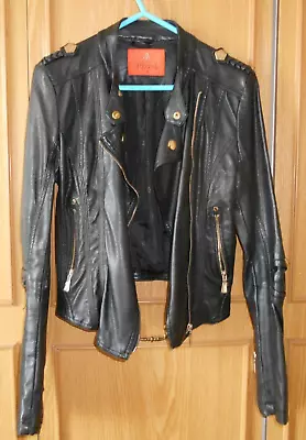 Buy TOXIK3 Black PU Jacket Zips Pockets Biker Look Faux Leather Steam Punk Upcycl • 7.95£