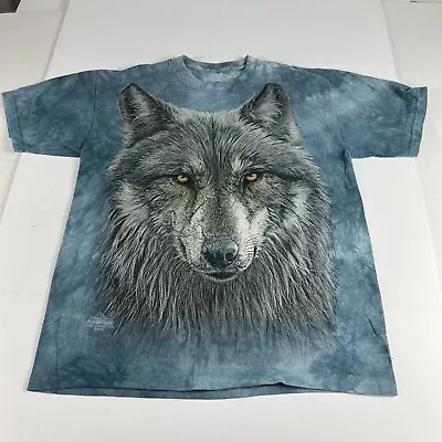 Buy Mountain Wolf Nature Tie Dye Shirt Youth Medium Blue Big Face Short Sleeve Tee • 16.08£