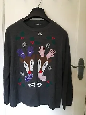 Buy Ladies Grey Christmas Jumper Size M-L 44” Bust L/S Holly & Ivy Bonmarche • 4£